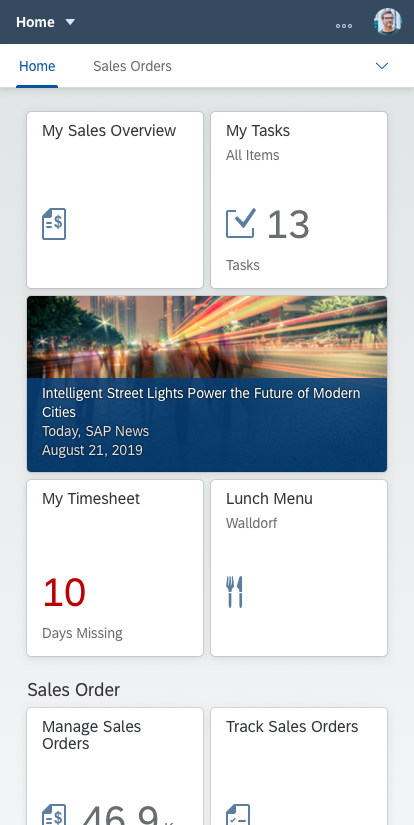 SAP Fiori Launchpad Home Launchpad home page Size S 1 70